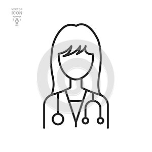 Female doctor line icon. Isolated vector on white background. Eps 10