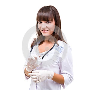 Female doctor or nurse with syringe