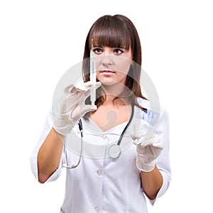 Female doctor or nurse with syringe