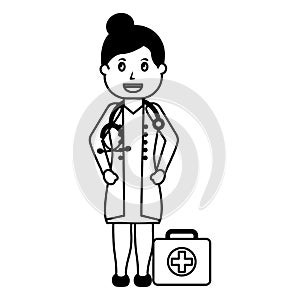 Female doctor professional with kit first aid