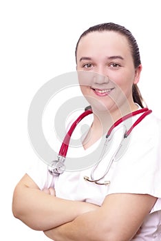 Female doctor smiling with arms crossed