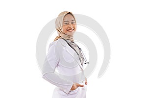 a female doctor standing and put her hands inside her pocket