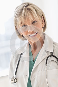 Female Doctor With Stethoscope Around Neck In Hospital