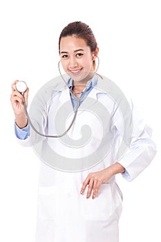 Female doctor with a stethoscope in the hands