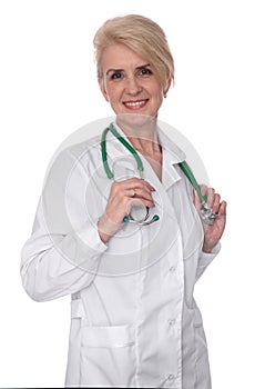 Female doctor with stethoscope isolated