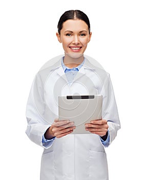 Female doctor without stethoscope and tablet pc