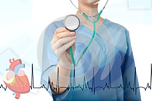 Female doctor with stethoscope on white background. Medical object