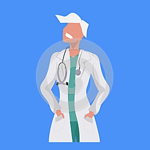 Female doctor with stethoscope woman medical clinic worker in uniform professional occupation concept cartoon character