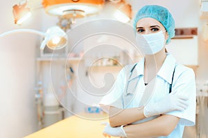 Female Doctor in Surgery Operating Hospital Room