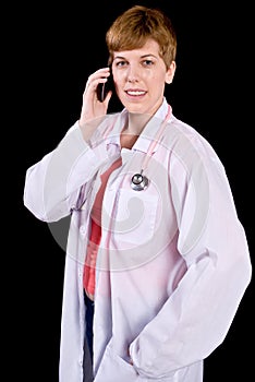 Female doctor talking on a cell phone