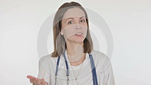 Female Doctor Talking on Online Video Call on White Background