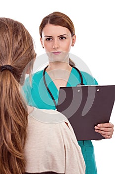 Female doctor talking with patient