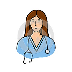 Female doctor in uniform with stethoscope illustration on white background