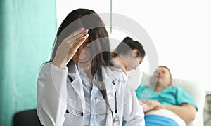 Female doctor upset because male patients health