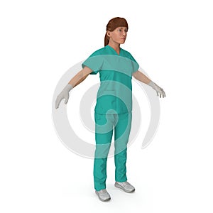 Female doctor wearing a blue coat and stethoscope. Isolated on white. 3D illustration