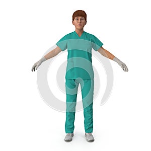 Female doctor wearing a blue coat and stethoscope. Isolated on white. 3D illustration