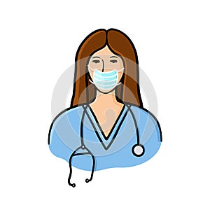 Female doctor wearing surgical mask illustration