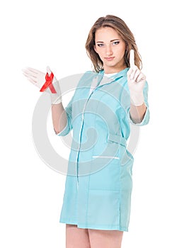 Female doctor on white