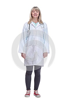 female doctor in a white coat . isolated on a white background.