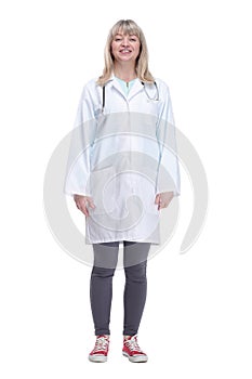 female doctor in a white coat . isolated on a white background.
