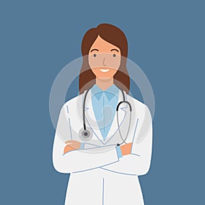 Female doctor in white medical gown with a stethoscope