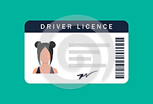 Female driver`s license, identity card, personal data. Vector illustration flat design