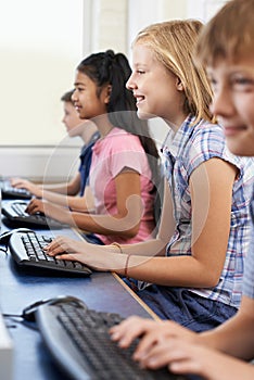 Female Elementary Pupil In Computer Class