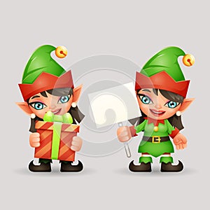 Female elf santa claus girl helper christmas new year 3d cartoon woman character design vector illustration