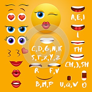 Female emoji mouth animation vector design elements