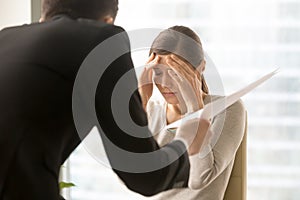 Female employee frustrated with angry boss claims