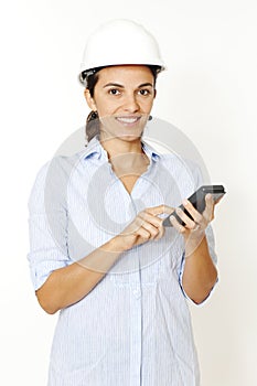 Female engineer calculating