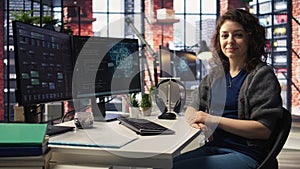 Female IT engineer doing maintenance on artificial intelligence systems