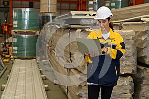 Female engineer or factory inspector conduct safety inspection. Exemplifying