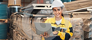 Female engineer or factory inspector conduct safety inspection. Exemplifying