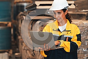 Female engineer or factory inspector conduct safety inspection. Exemplifying