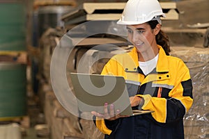 Female engineer or factory inspector conduct safety inspection. Exemplifying