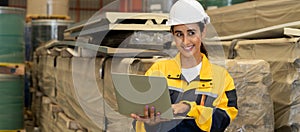 Female engineer or factory inspector conduct safety inspection. Exemplifying