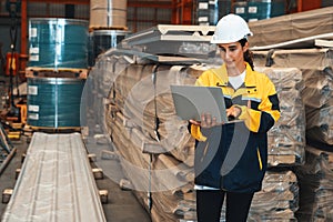 Female engineer or factory inspector conduct safety inspection. Exemplifying