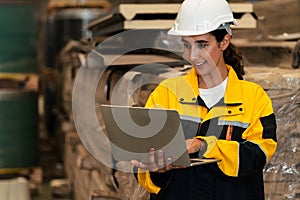 Female engineer or factory inspector conduct safety inspection. Exemplifying