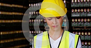 Female engineer maintaining record in clipboard