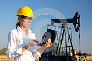 Female engineer in an oilfield