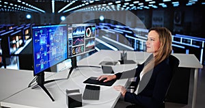 Female Engineer Using Scada System