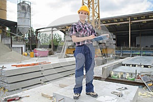 female engineer worker on construction site outdoors