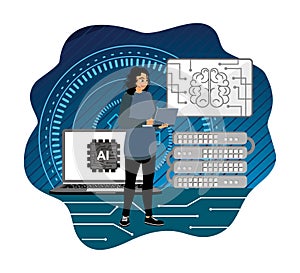 Female engineer working on ai technology and data science projects