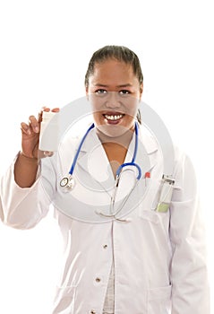 Female Ethnic Doctor with pharmaceuticals