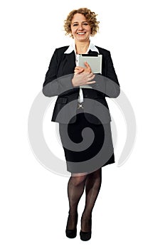 Female excutive holding apple i-pad