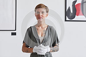 Female Expert in Modern Art Gallery