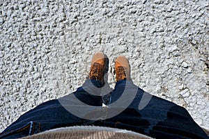 Feet selfie seen from above. Mediana de Aragon village, Zaragoza province, Spain photo