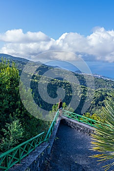 Female exploring the natural park of Cubo de la Galga on the island of La Palma, Canary Islands photo