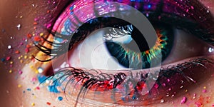 Female eye with colorful make up created with generative ai tools